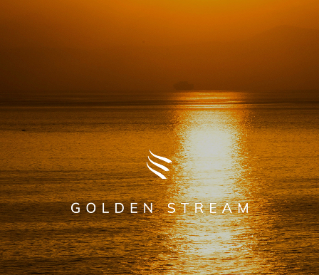 Triada Golden Stream Logo on golden light that reflects on the ocean